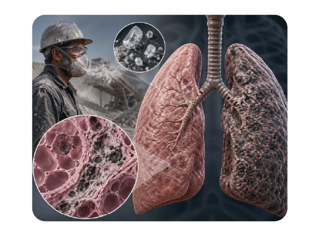 Silicosis lung disease illustration